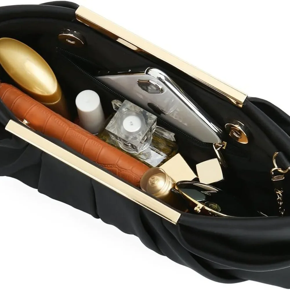 Clutch Evening Bag Elegant Pleated Satin Formal Handbag Simple Classy Purse for - Picture 6 of 7